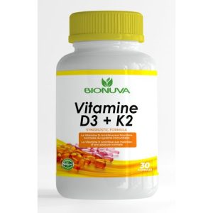 Découvrez Bionuva Vitamine D3 & K2, un complément essentiel pour la santé osseuse et cardiovasculaire. Obtenez-le au meilleur prix au Maroc pour un bien-être optimal.