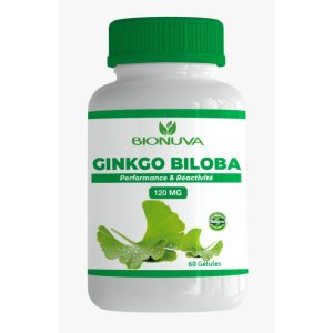 "Découvrez les bienfaits du Ginkgo Biloba 120MG en gélules Bionuva. Améliorez votre mémoire et concentration. Prix compétitif au Maroc."